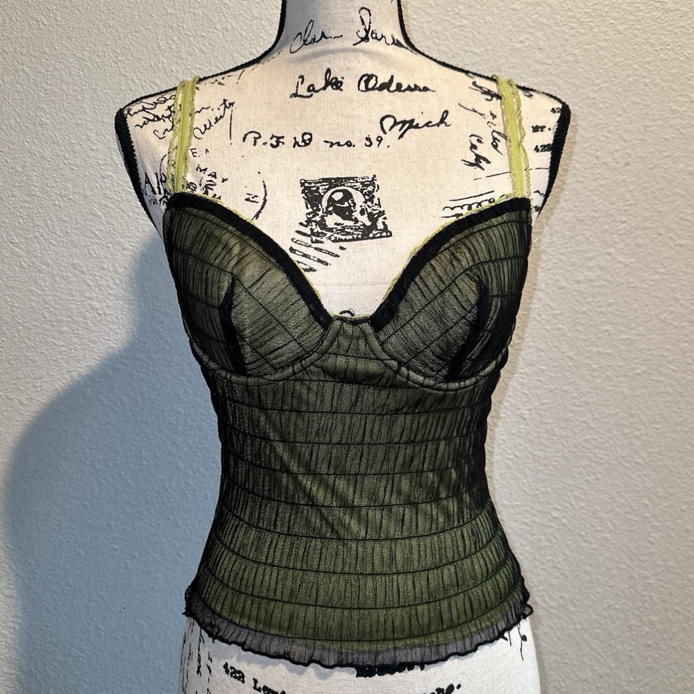 Black & Green Goth Gothic Mesh Top w/Underwire